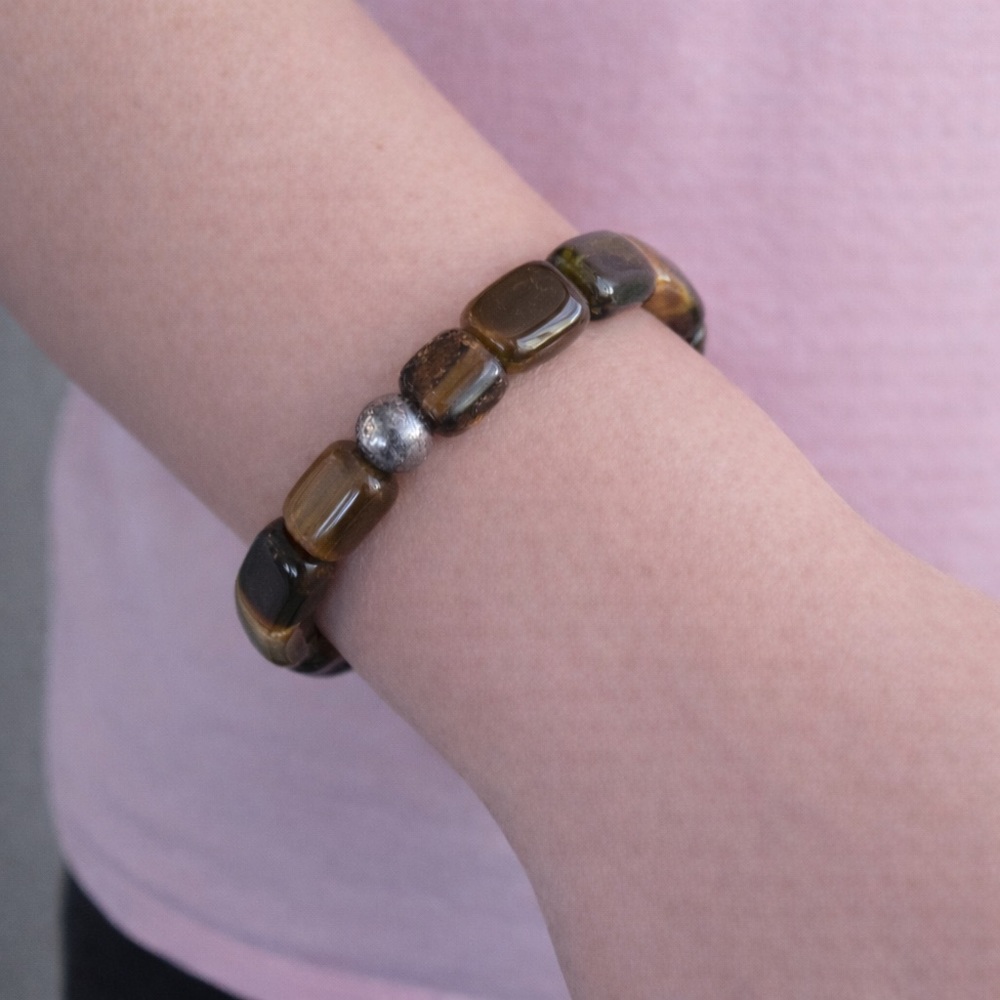 Brown Beaded Bracelet with Silver Accent